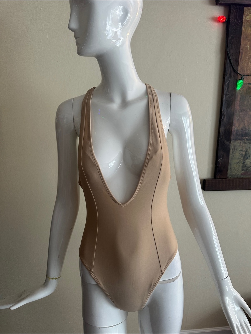 Women’s Deep V One-Piece Swimsuit - Nude